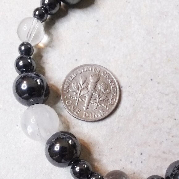 Extra Large Hematite + Quartz Bracelet - fits 8.5" Wrist! Memory Calm + Clarity - Picture 4 of 9